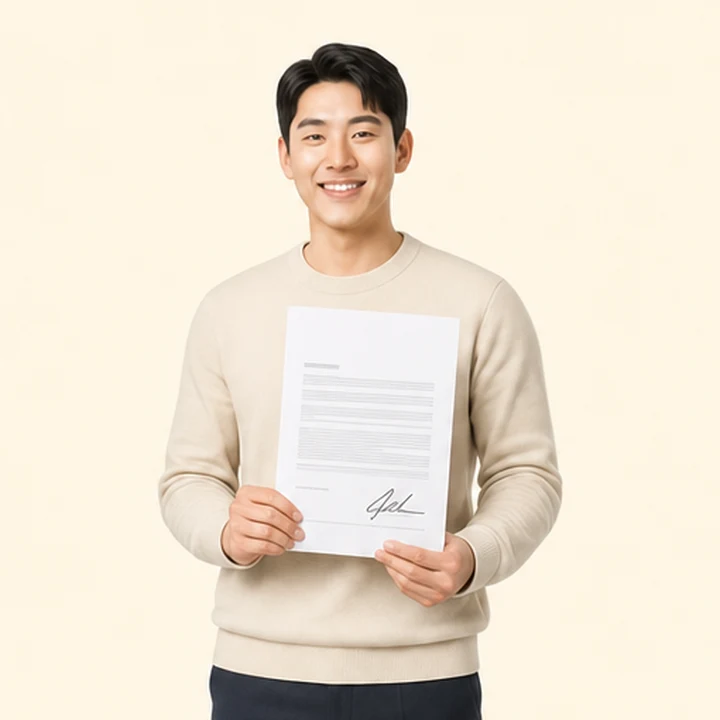 신용불량자 스타리아 장기렌트카 서면 견적서를 들고 있는 고객